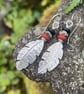 Silver,  Jasper and agate feather earrings