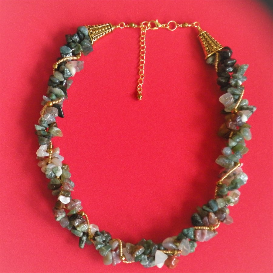 Fancy Jasper Gemstone Twisted Rope Necklace 18-20 inches
