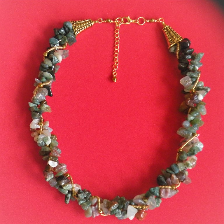 Fancy Jasper Gemstone Twisted Rope Necklace 18-20 inches