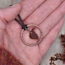 Amber Sea Glass and Copper Adjustable Waxed Cotton Cord Necklace