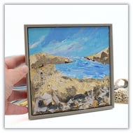 A small mixed media painting - framed - Scottish coast - coastal landscape