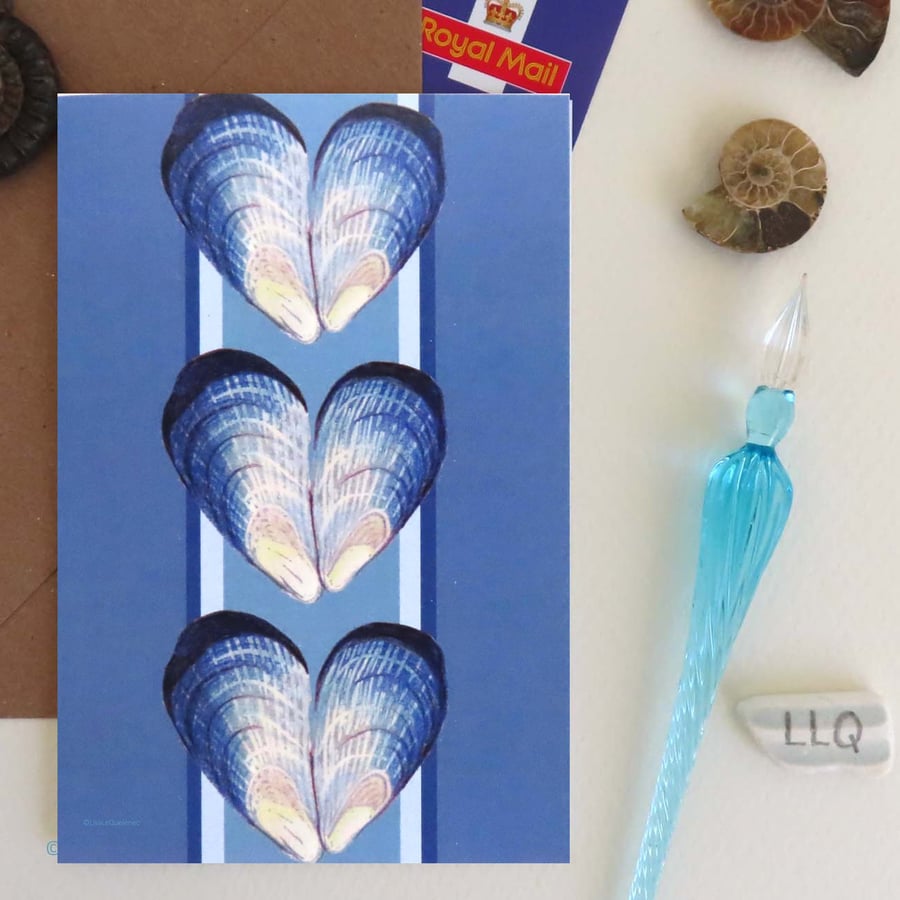 Mussel shell hearts blank greeting card