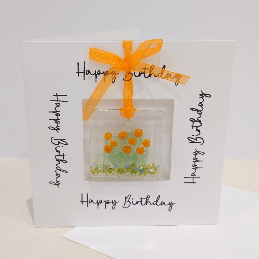 Fused Glass Marigolds Keepsake Card 