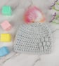 Silver Grey Crochet Baby Hat, Newborn Pom Pom Beanie, 0–3 Months  - Image 1