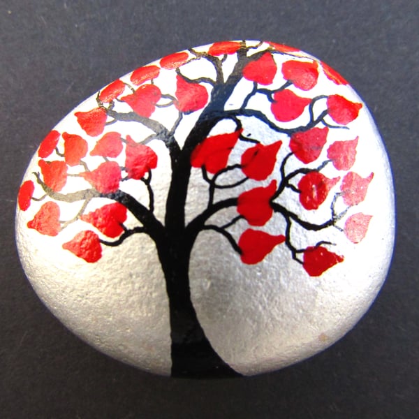 Painted Pebble, Tree of Hearts, Stone Art Painting, Unique Love Gift, Small Rock