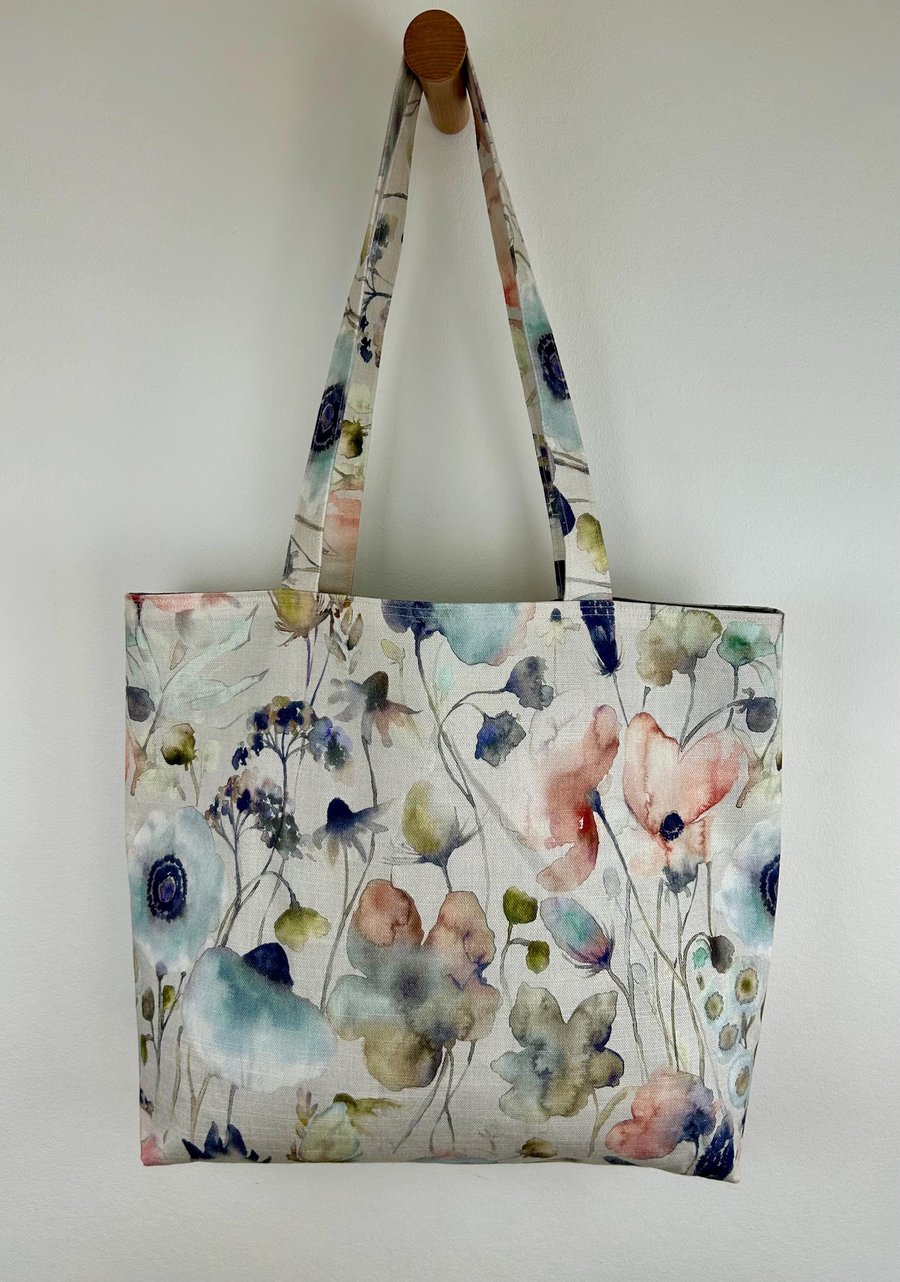 Voyage Maison Floral Tote Bag Cotton Linen Blend