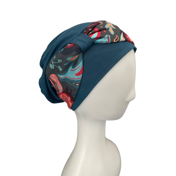 Alopecia Hair Turban, Teal Bamboo Jersey Head Wrap for Women, Prettied Adult Hat
