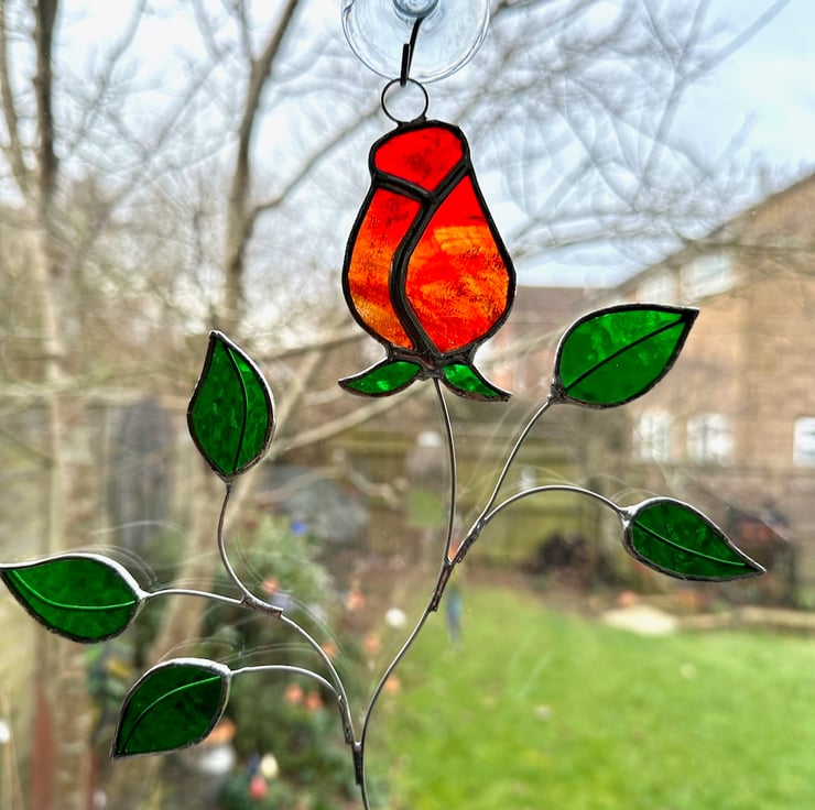 Stained Glass Rose Suncatcher Handmade Hangin... Folksy