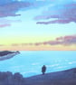 Watching The Sunset, Rhossili Bay, Original Watercolour, in 14 x 11 '' Mount