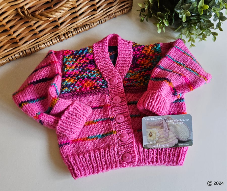 Designer Hand Knitted Baby Girl's Cardigan  3-9 months size 