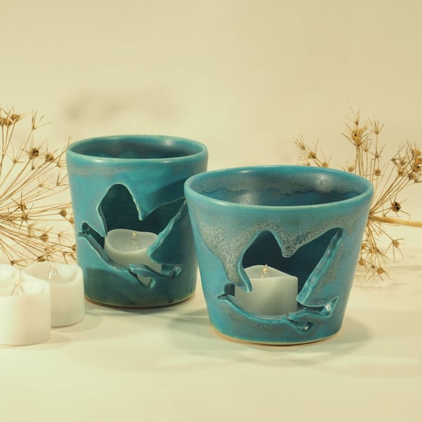 Turquoise Candle Holder - Bird silhouette