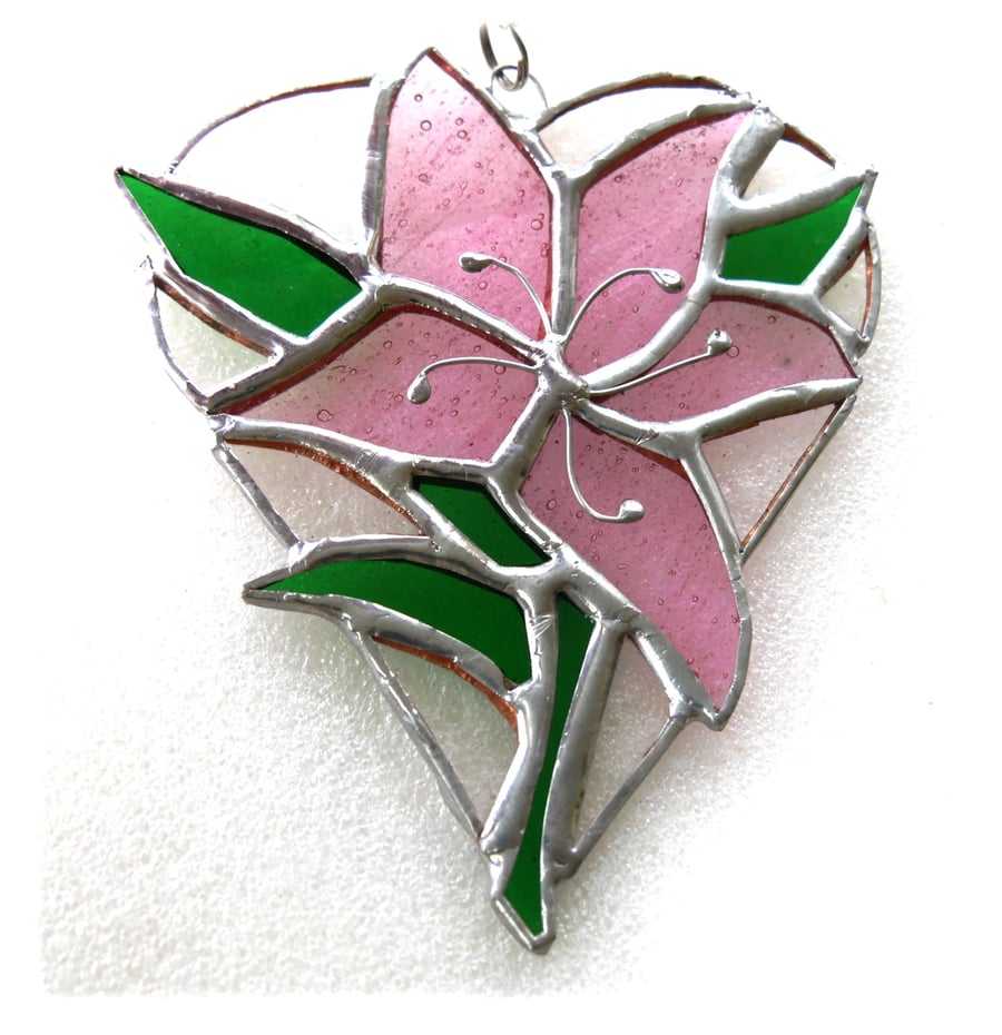 Lily Heart Suncatcher Stained Glass 021 Pink Flower