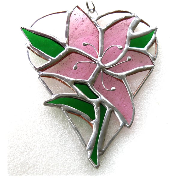 Lily Heart Suncatcher Stained Glass 021 Pink Flower