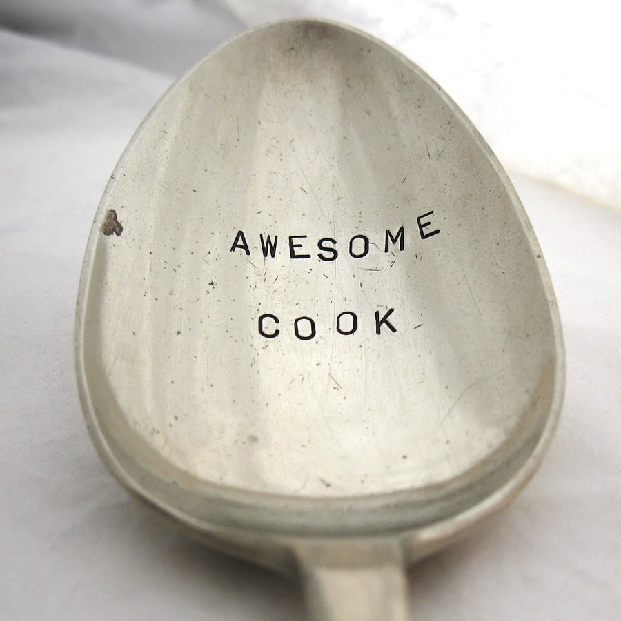 Awesome Cook Spoon, Big Handstamped Vintage Tablespoon