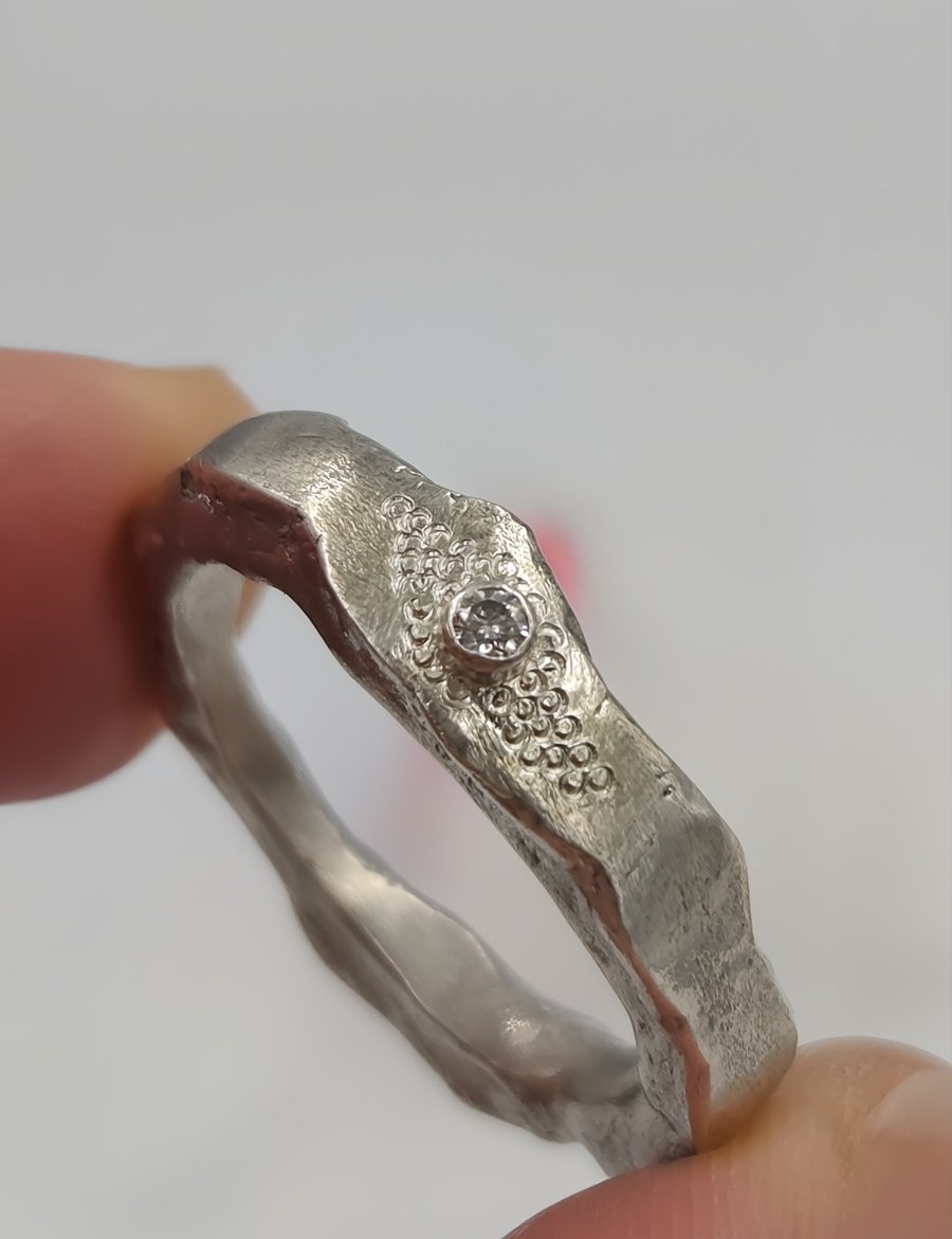 Molten Sterling Silver Ring with Lab-Grown Diamond