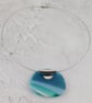 Deep Sea Blue Glass Pendant on Choker Necklace - Image 4