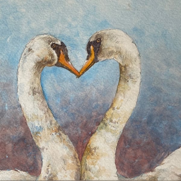 Swan Love . Original watercolour by Christopher Hughes 