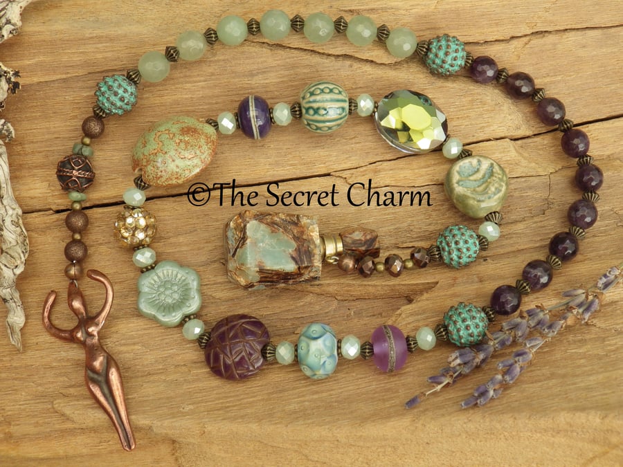 Green Goddess Flidais Prayer Beads, Emerald & Aventurine Rosary