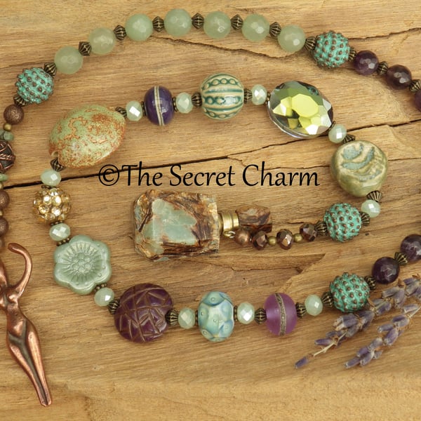 Green Goddess Flidais Prayer Beads, Emerald & Aventurine Rosary