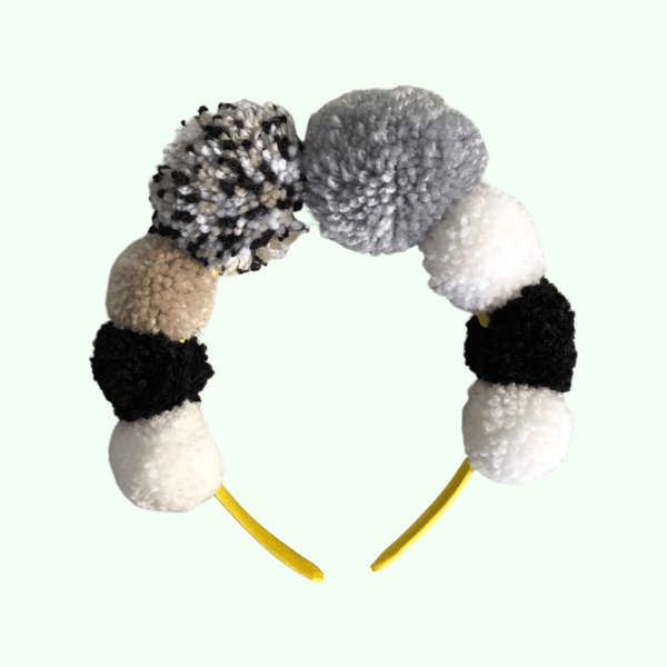 Monochrome Pompom Festival Headband Crown, Pom Pom Party Headpiece, Gift Women