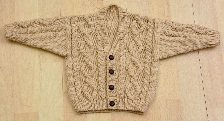 Toddlers handknitted aran style cardigan age approx 1 to 2 years