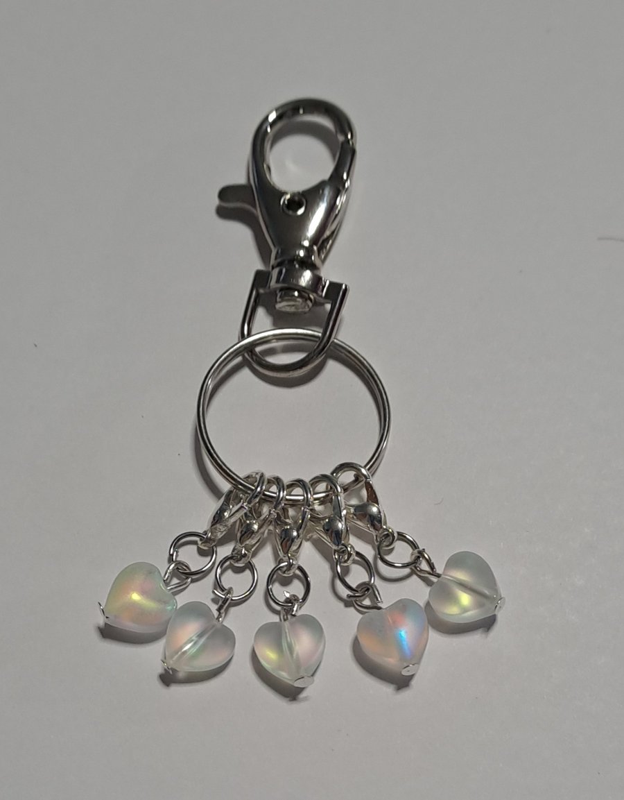 iridescent heart charms keyring stitch marker set 