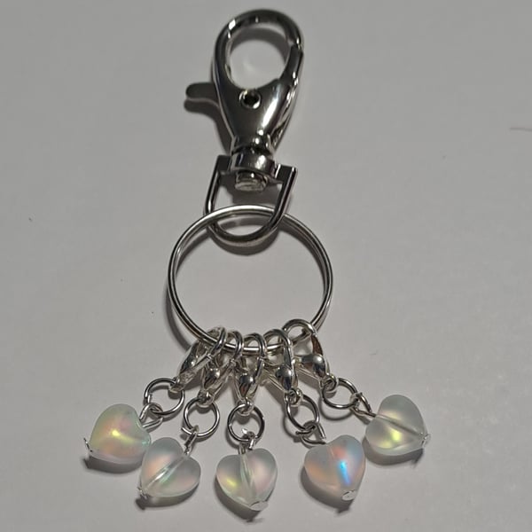 iridescent heart charms keyring stitch marker set 