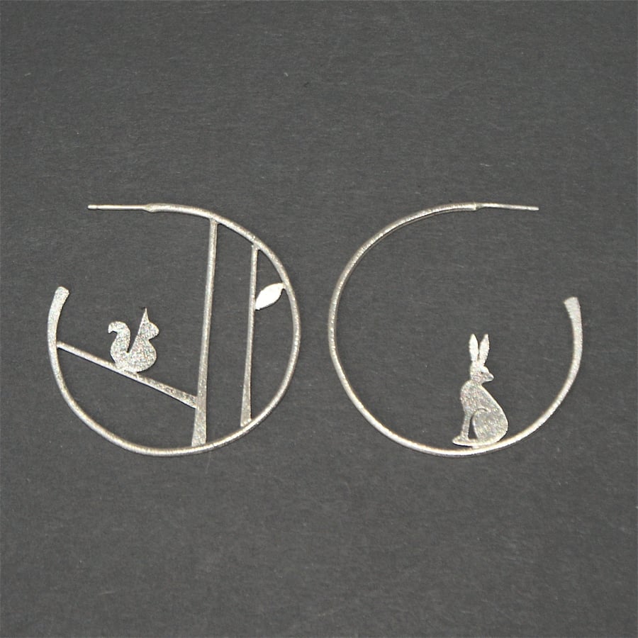 Edge of the woods statement earrings - hare and squirrel