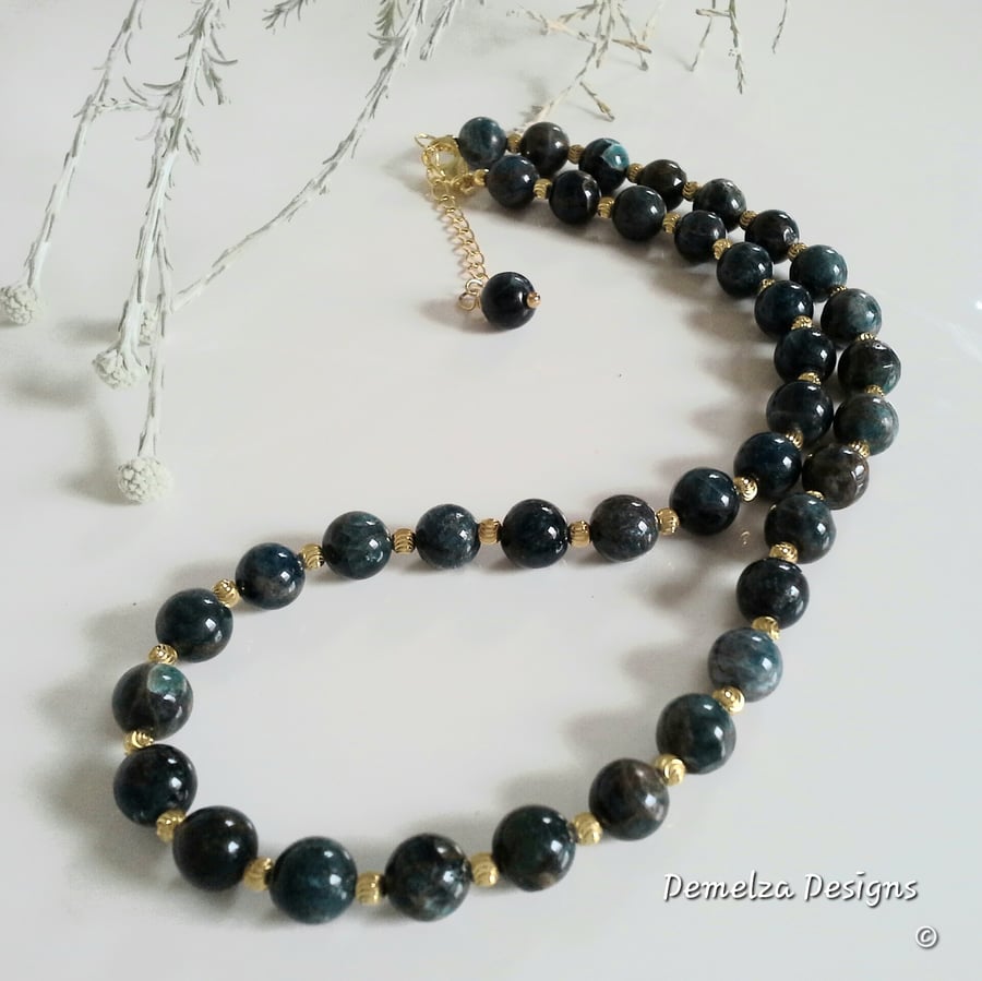 Teal Blue Apatite Gold Vermeil (Sterling Silver)  Necklace