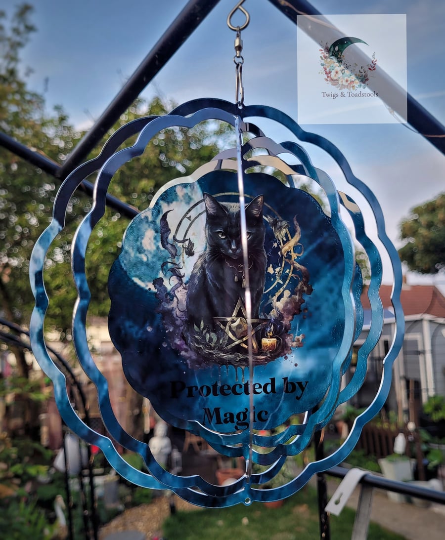 Protected by magic Black cat wind spinner 
