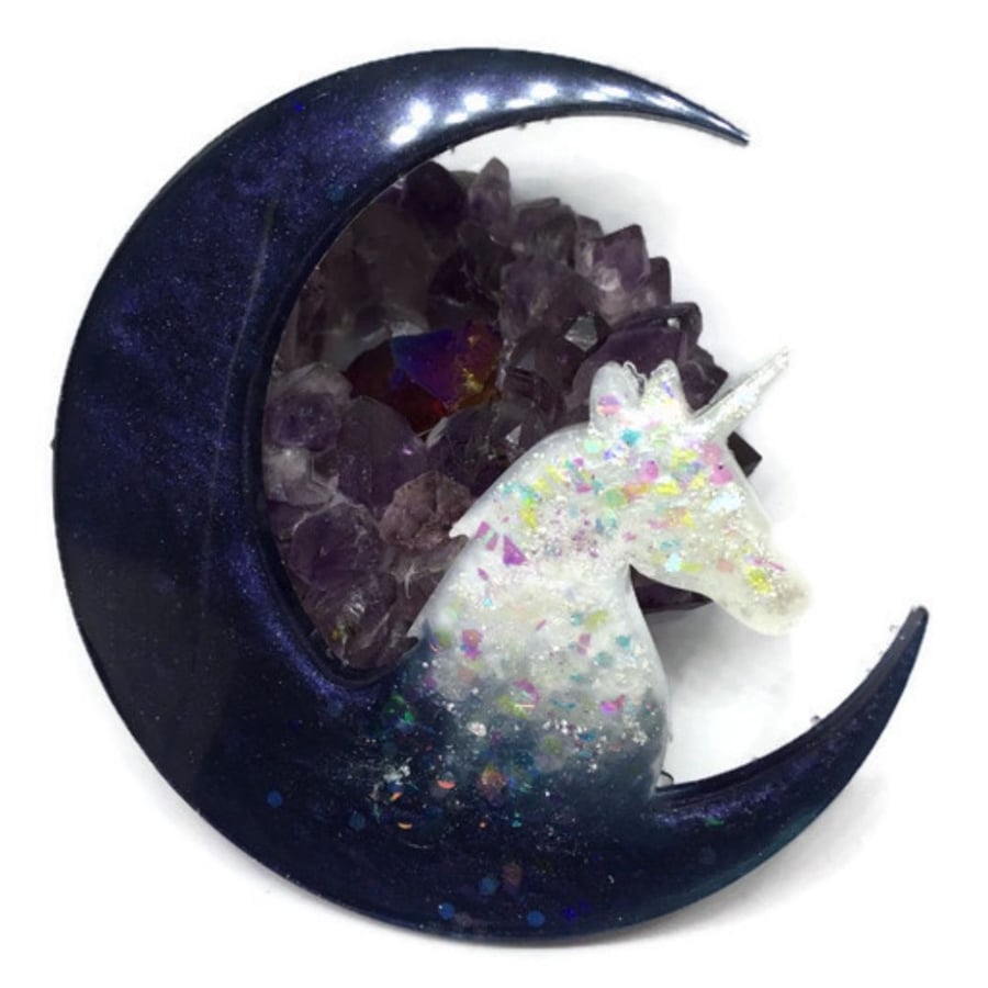 Moon and unicorn sparkly hanging decoration.