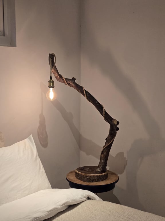 Handmade rustic wooden freestanding lamp