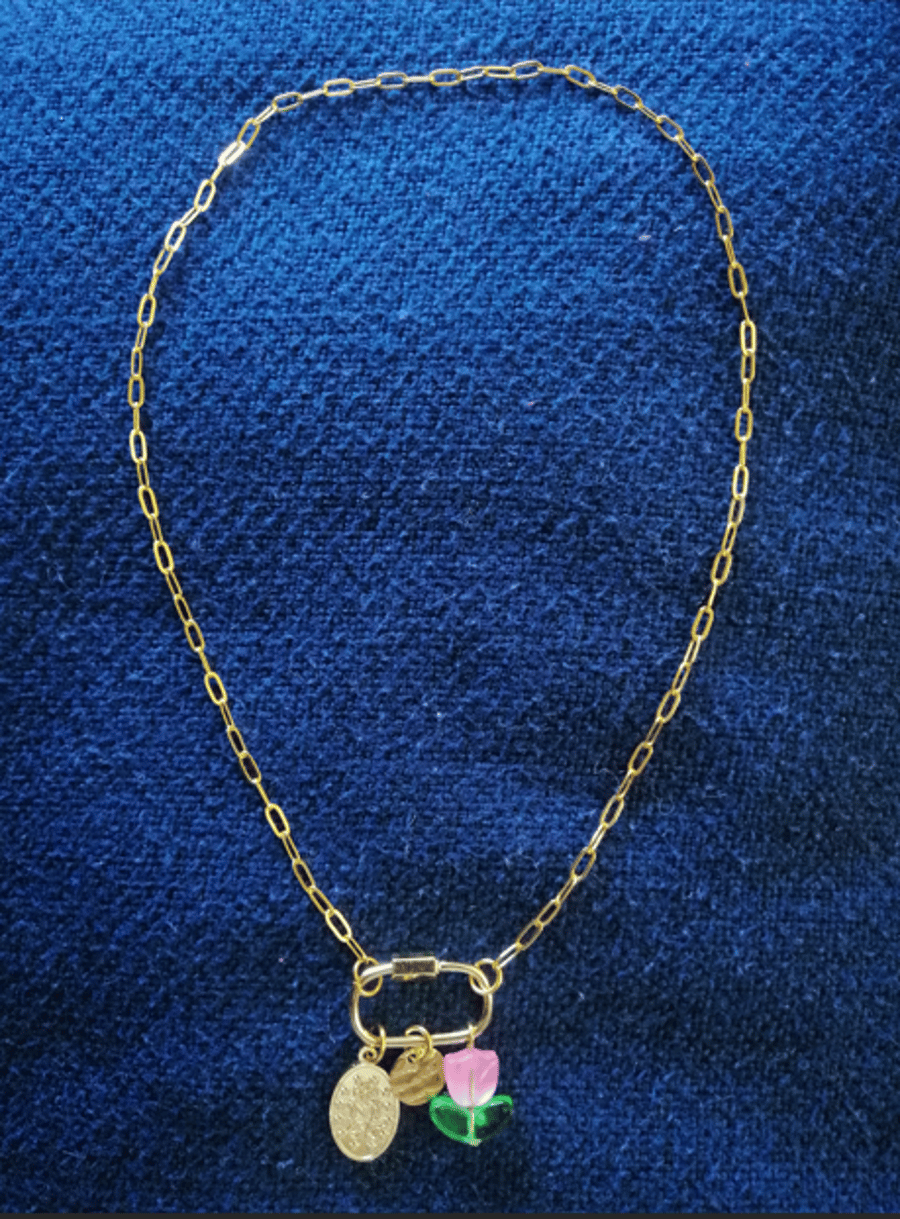 Gold carabiner charm necklace