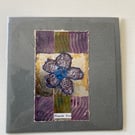 Abstract machine embroidery flower Thank you card. Blank inside.