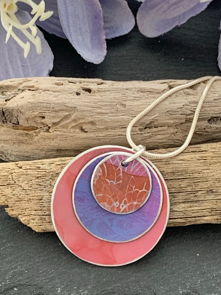 Hand Painted Aluminium Pendant, Orange and Purple