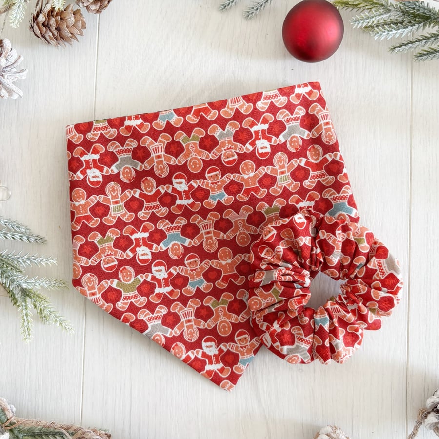 Matching Fabric Hair Scrunchie - Handmade - Christmas Gingerbread Men