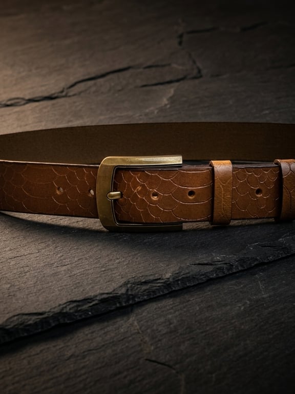 Mustard Tan Full Grain Embossed Leather Belt Floral Basketweave Mens 38mm
