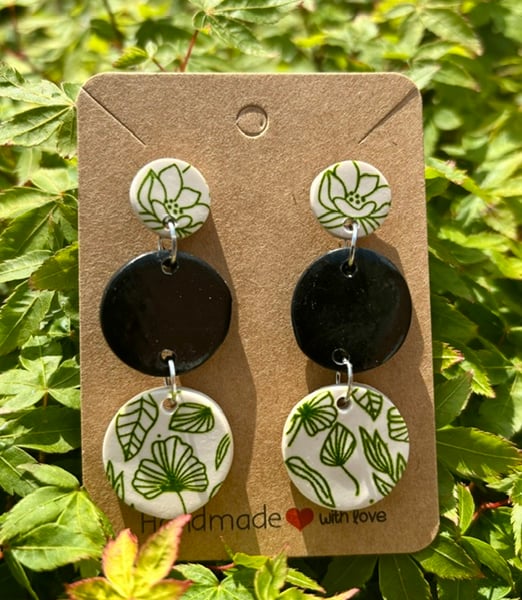 Beautiful Black and Floral Drop Earrings