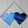 Fused Glass Double Heart in Torquoise & Blue
