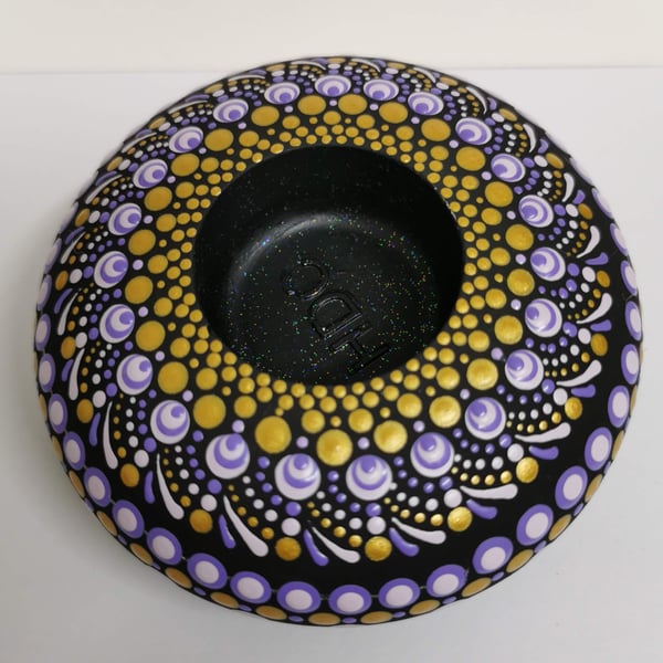 Hand painted purple and gold mandala tea light holder