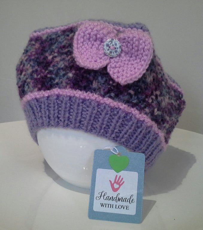 Designer Hand Knitted Girl's Beret Style Hat with wool 1 - 2 Years