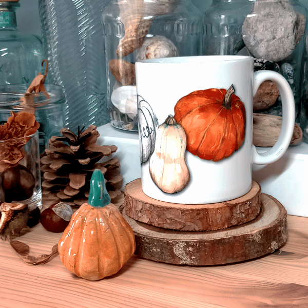 Pumpkin Patch Illustrated Eco Gift Set: Ceramic Mug, Tea Towel & Coasters