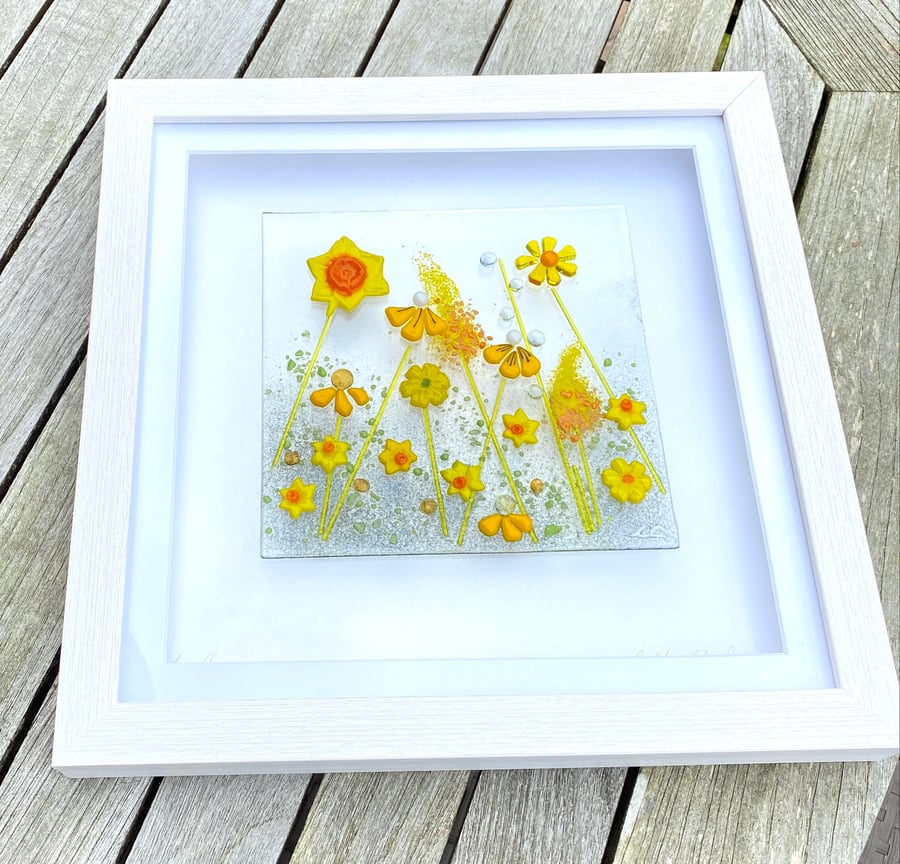 Fused glass “golden meadow “ picture