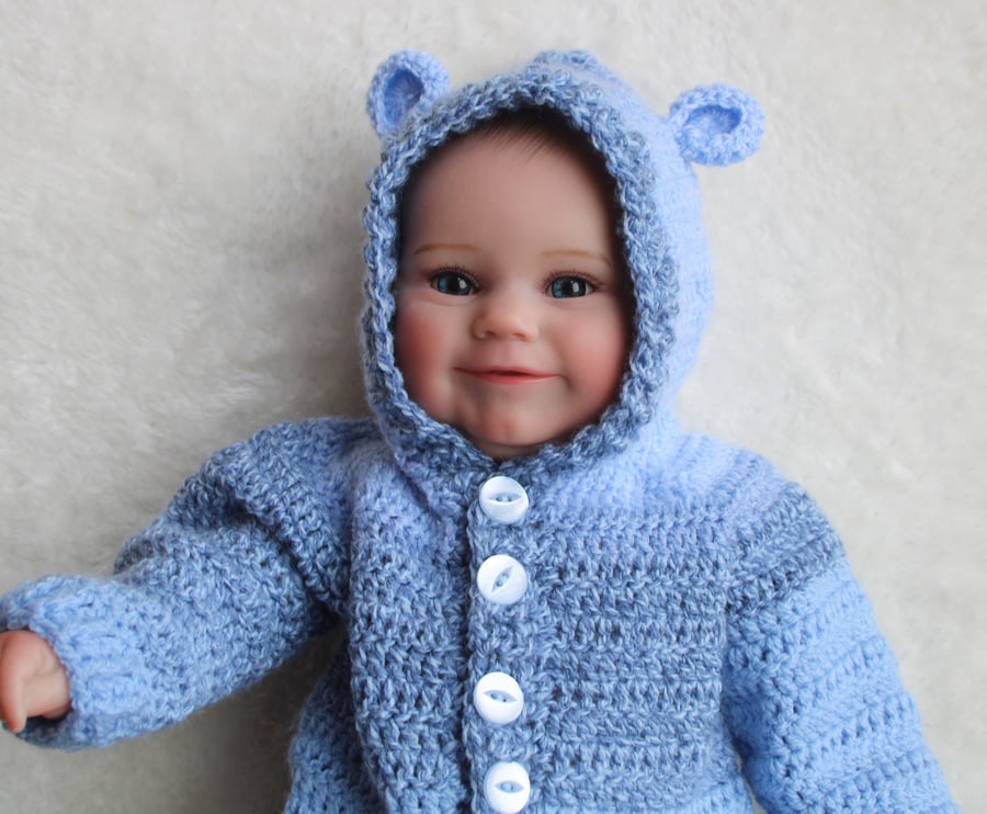 Baby Hooded Cardigan with Bear Ears - Newborn Baby - Shades of Blue