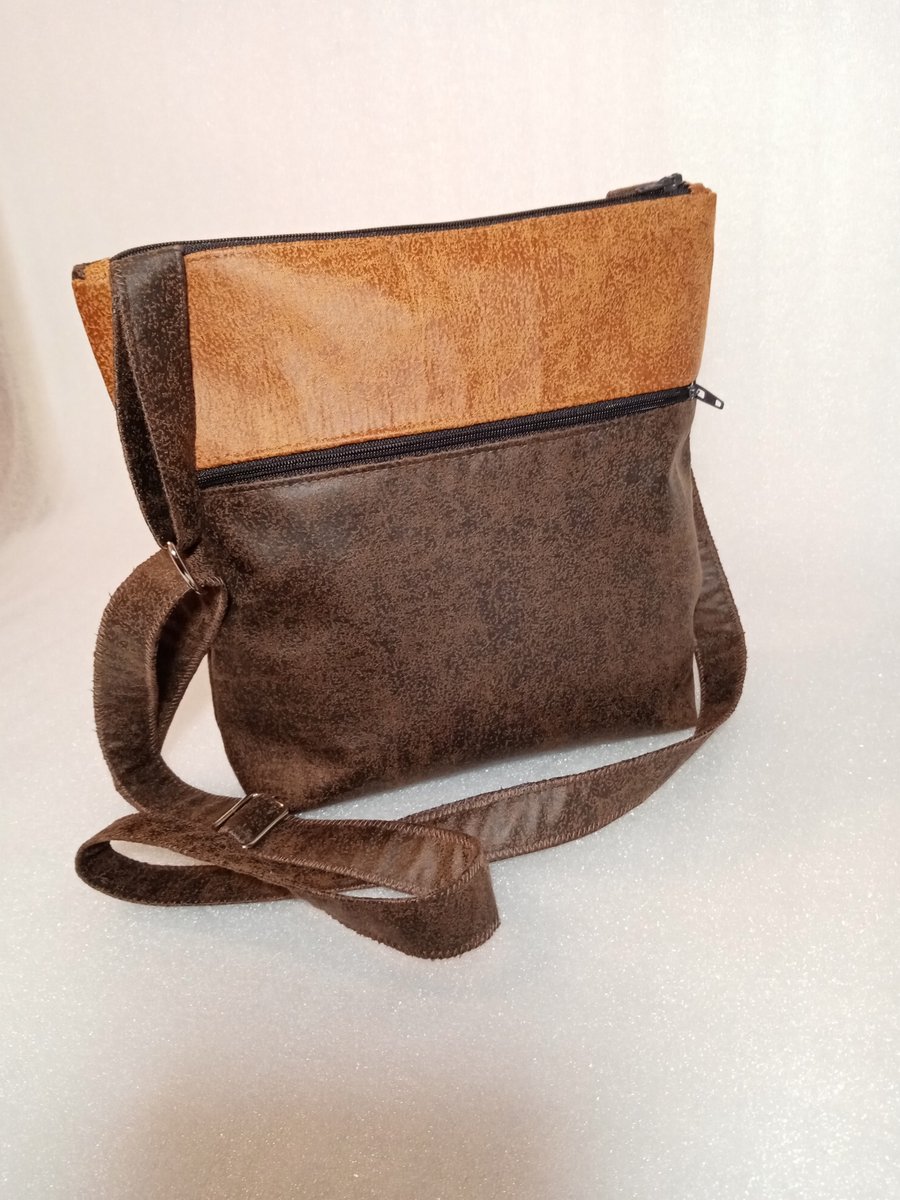 Brown Vegan Bag - Crossbody, Shoulder - Soft Faux Leather, Water Resistant