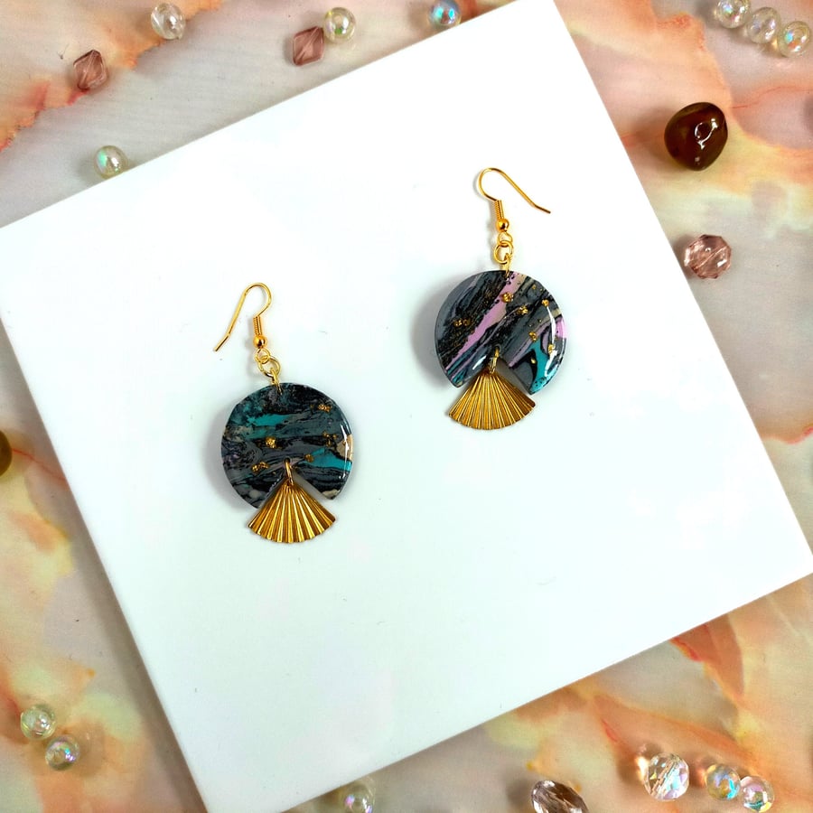 Polymer clay handmade unique earrings for women Circle multi coloured modern