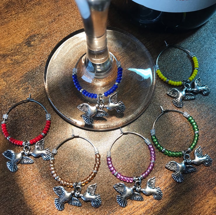 Set of Six Romantic Beaded Wine Glass Markers w... Folksy