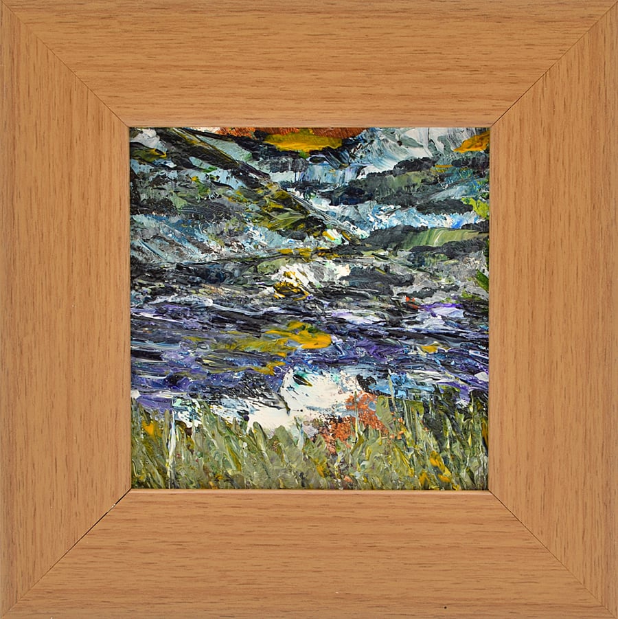 Small Framed Original Painting of a Remote Landscape (5.5 x 5.5 inches)
