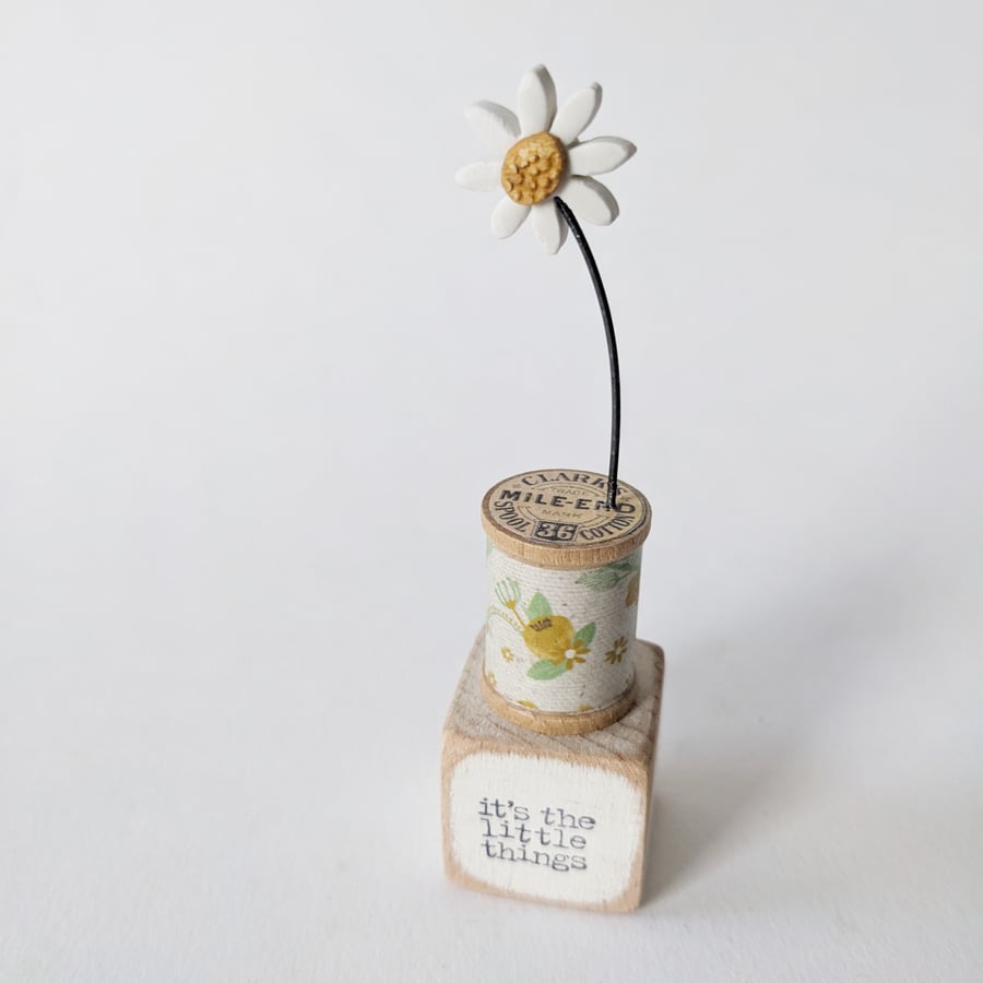 Clay Daisy on a Teeny Vintage Bobbin 'it's the little things'