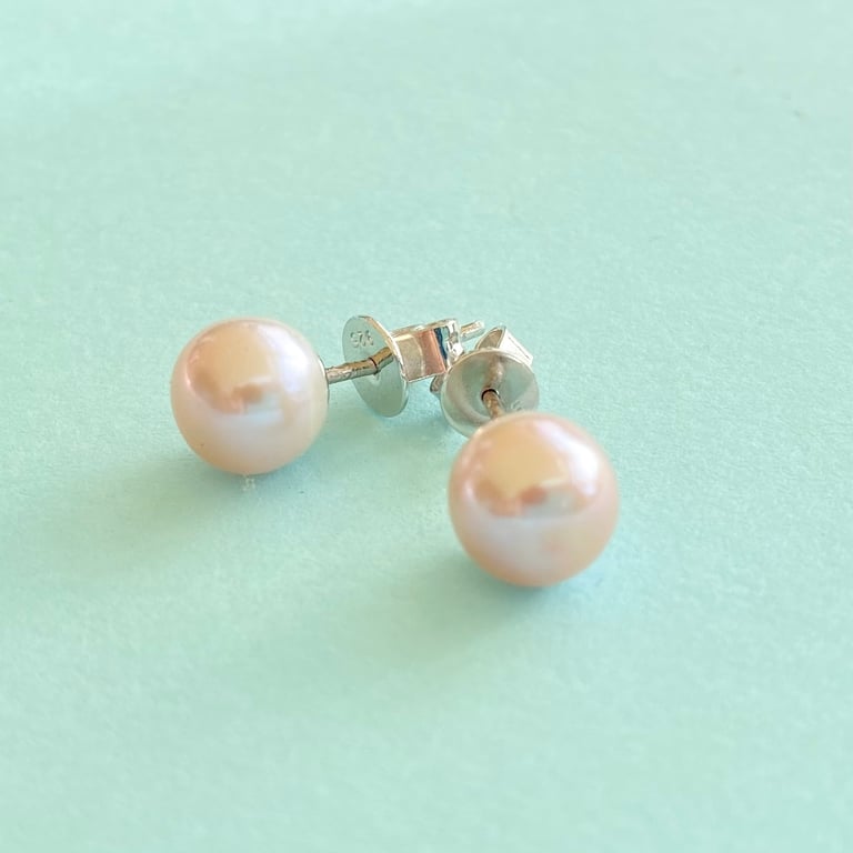 8mm Button Freshwater Pearl Sterling Silver Stud Earrings